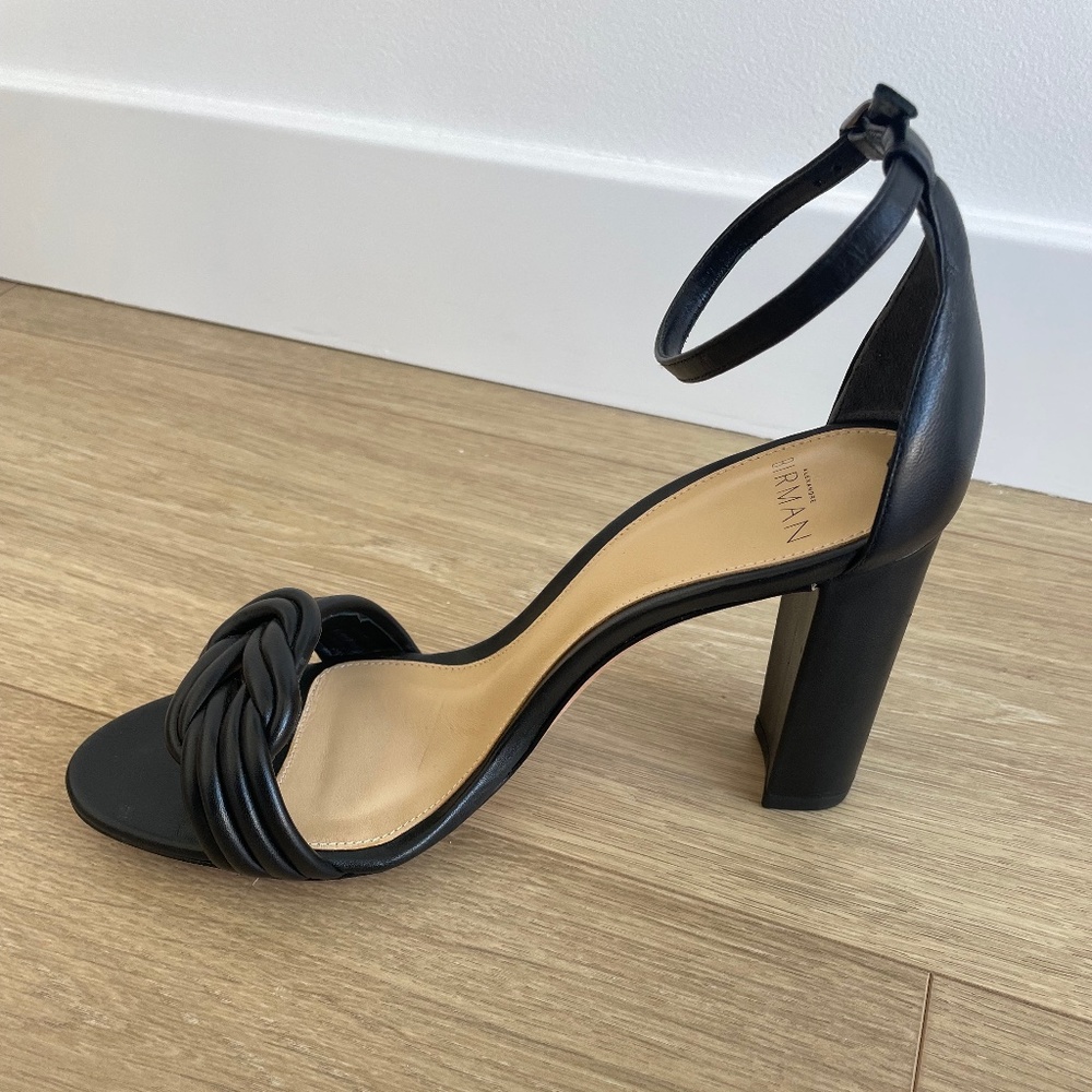 Alexandre Birman Vicky Black Knotted Leather Heels, Size 37